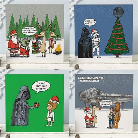 Star Warschristmascards X 4 Multipack Pun Humour Funny Star Wars Christmas Greeting Card Rudolph Santa Darth Vader Cartoon Yoda Seasonal Etsy