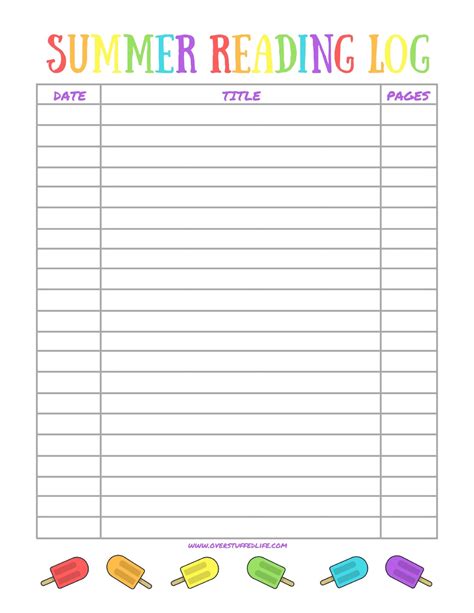 Summer Reading Log Free Printable