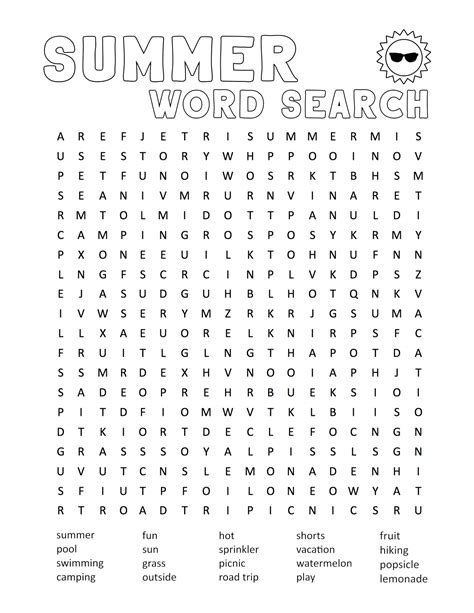 Summer Word Search Printable Fun for Kids