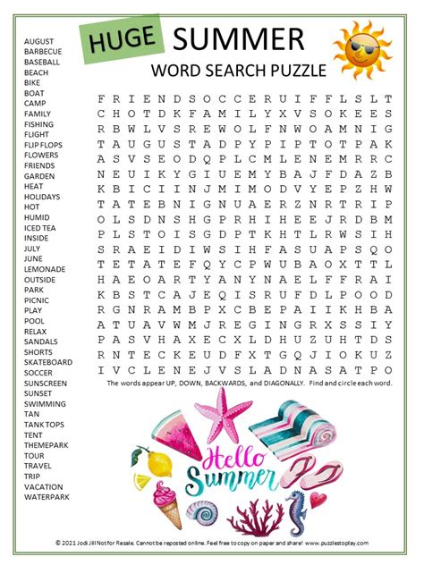 10 Fun Summertime Word Search Printables for Kids