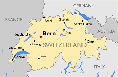 Switzerland Cities Map Map Of Switzerland With Major Cities Western Europe Europe