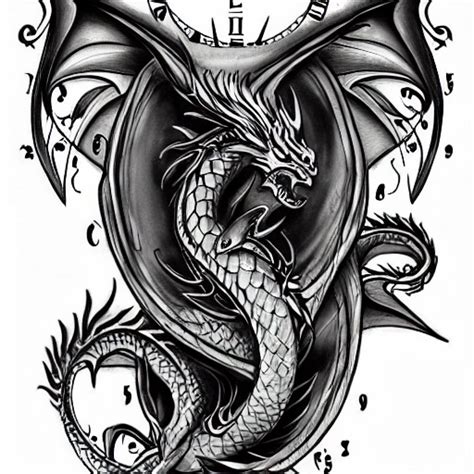 Tattoo Design Mythical Dragon Twisted With Clock Arthub Ai