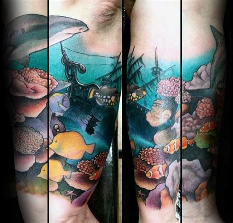 Tattoos On Both Arms And Legs With The Words 50 Coral Reef Tattoo