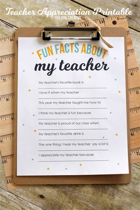 Teacher Appreciation Printable Fun Facts About My Teacher Teacher