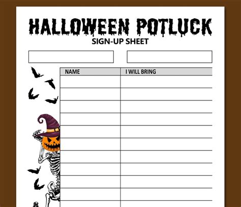 Template Printable Halloween Potluck Sign Up Sheet Fillable Form 2024