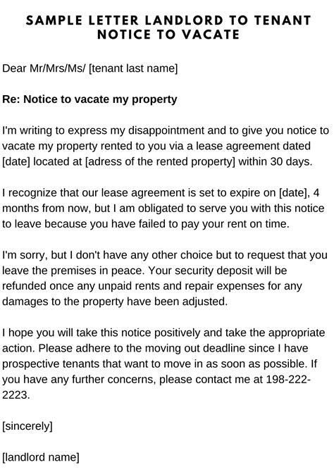 Tenant Notice To Vacate Letter