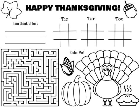 Thanksgiving Placemat Activities For Kids Free Printable