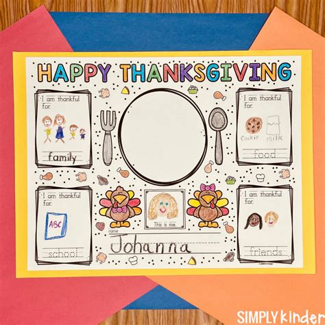 Thanksgiving Placemats Free Printable For Kindergarten Simply Kinder