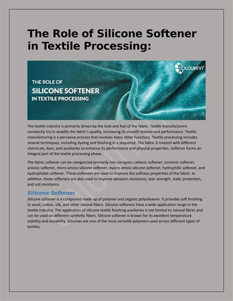 The Role Of Silicone Softener In Textile Processing Colourinn