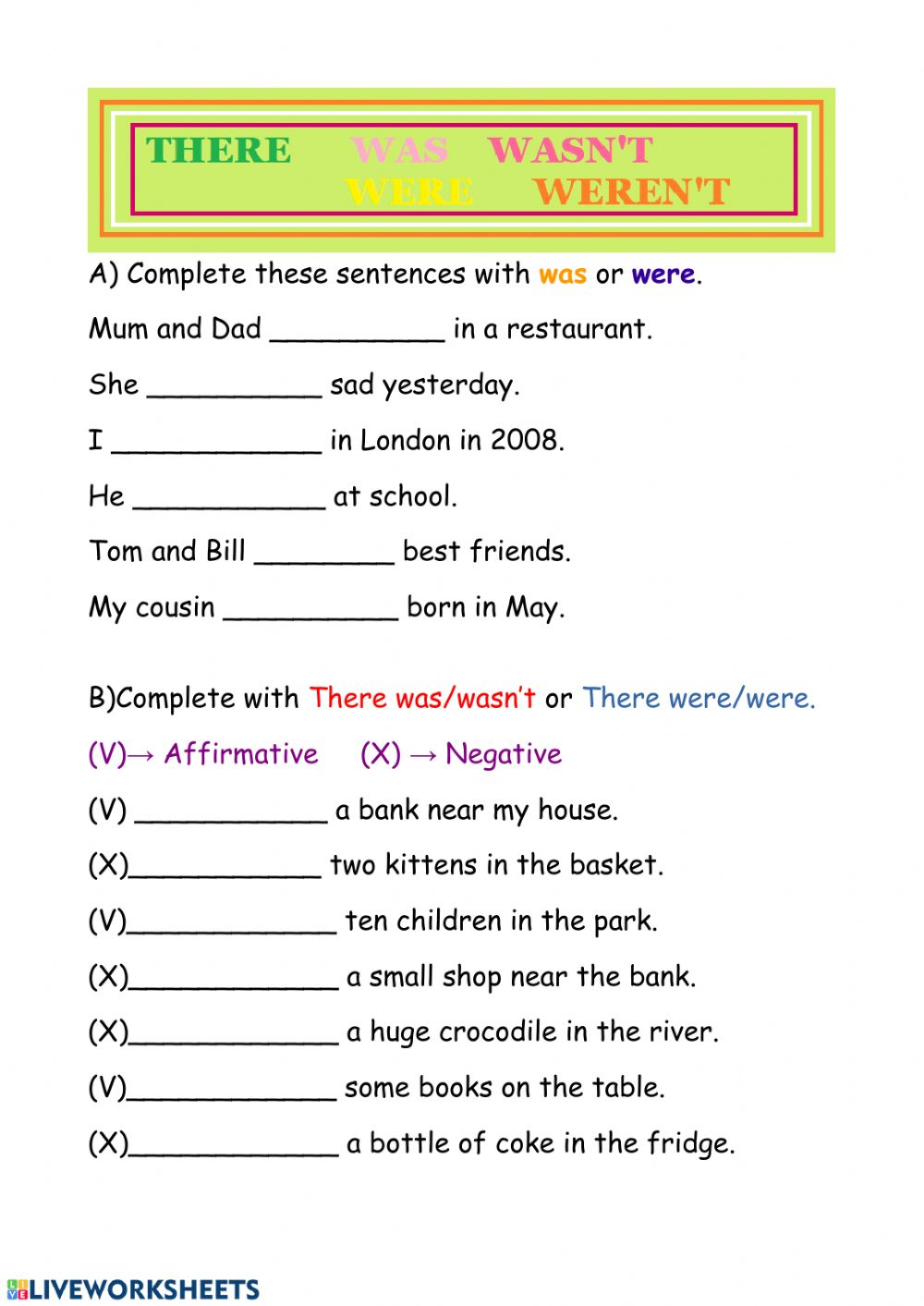 There Was There Were Online Worksheet For Grade 5 Grade 6 You Can Do The Exercises Online Or