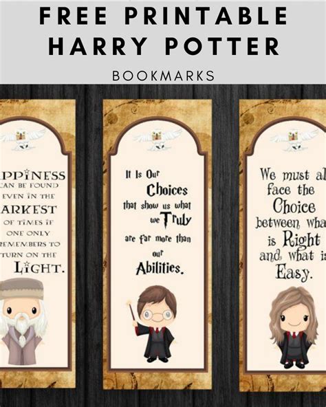 Three Harry Potter Bookmarks With The Text Free Printables For Harry