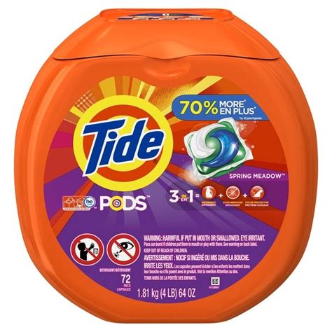 Tide Spring Meadow Pods Tub Of 72 Pods 64 Oz Blue Plastic Tide