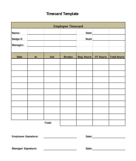 Time Card Template Excel