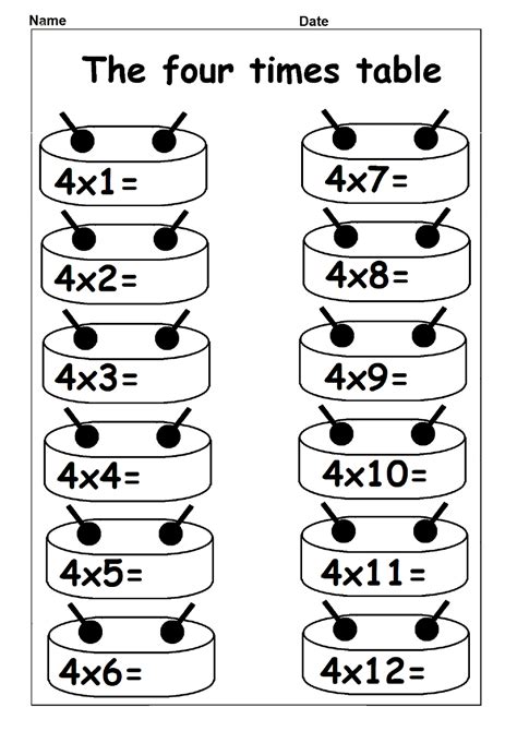 Times Table Worksheets Year 4