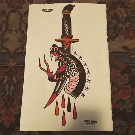 Traditional Snake And Dagger Tattoo Flash Printable Computer Tools