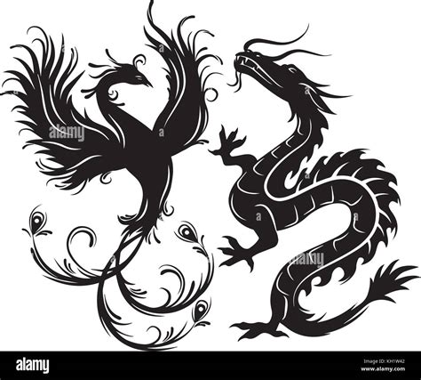 Tribal Phoenix And Dragon Drawings