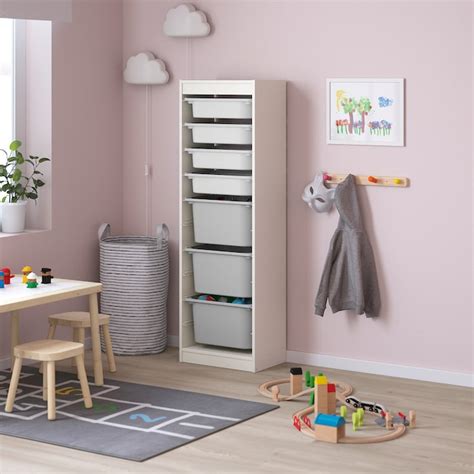 Trofast Storage Combination With Boxes White White Gray 181 8X113