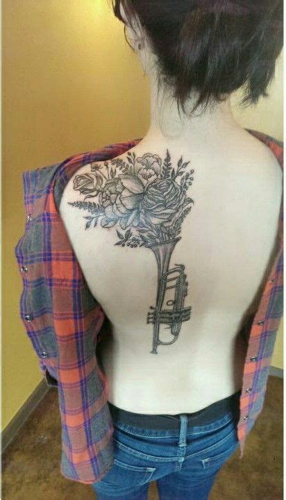 Trumpet And Peony Flower Tattoo Done By Darryl Hanna On Keira Hansen Austin Tx Trumpet Tattoo