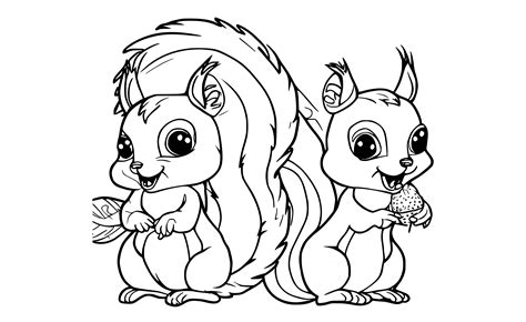 Two Cute Squirrel Coloring Pages For Kid Graphic By Mycreativelife