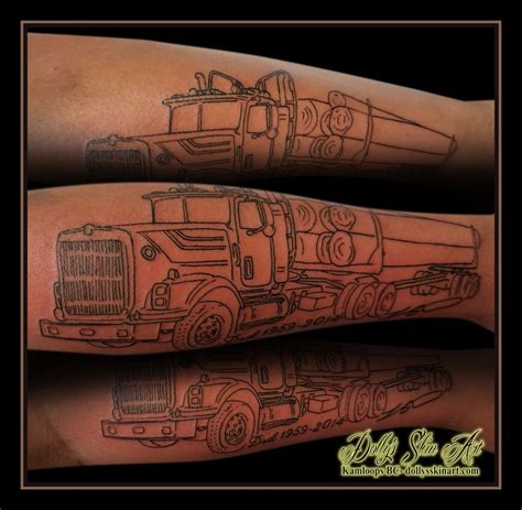 Two Tattoos With Trucks On Their Arms