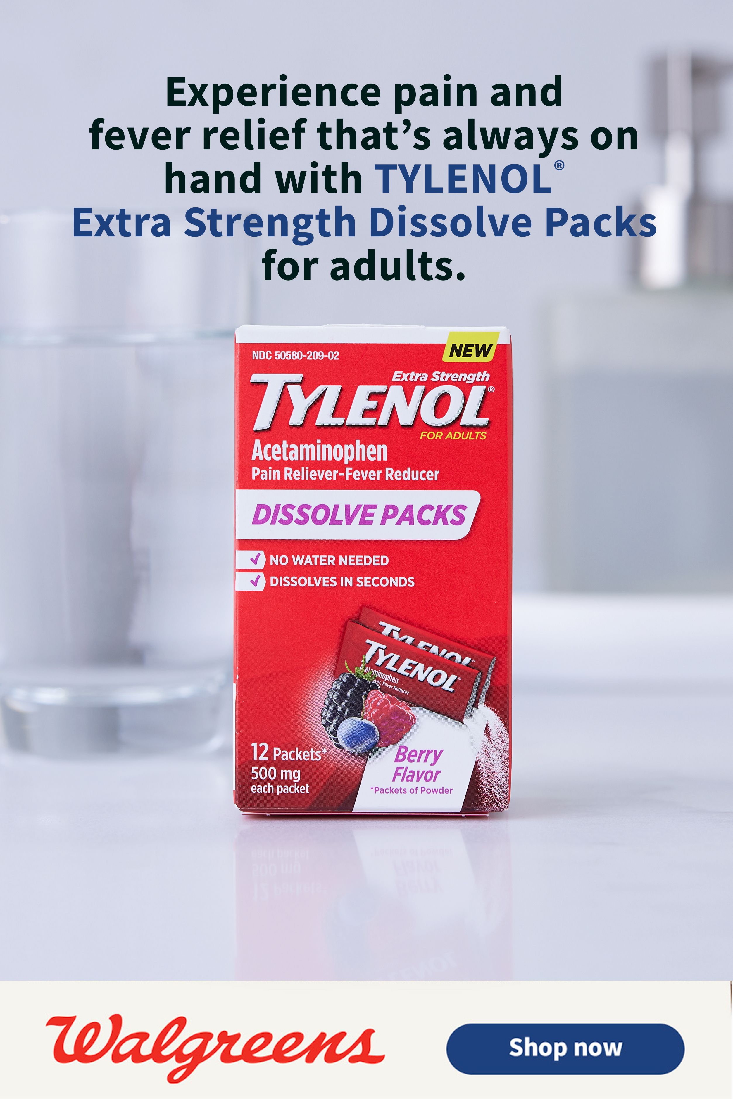 Tylenol Extra Strength Acetaminophen Dissolve Packs For Adults Berry