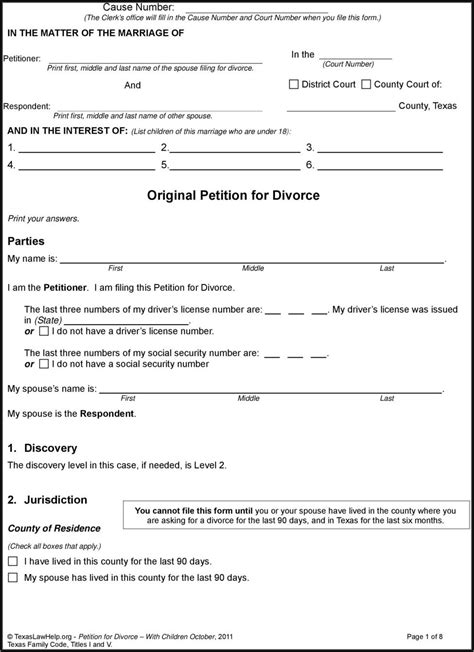 Uncontested Divorce Forms Harris County Texas Form Resume Examples