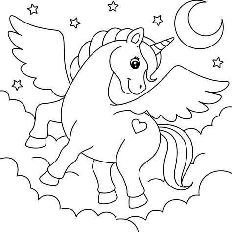 Unicorn Flying In The Sky Unicorn Coloring Pages For Kids