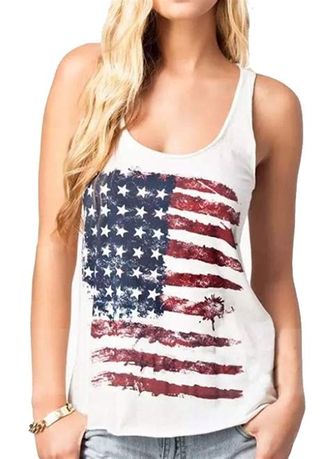 Uniqueone Fashion Women Patriotic American Flag Print Sleeeveless T