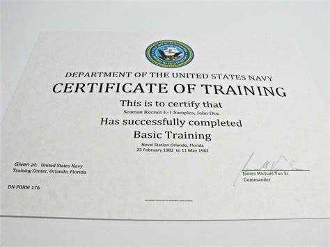 United States Navy Basic Training Bootcamp Replacement Certificate Ebay