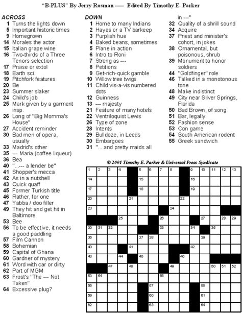 Free Universal Crossword Puzzle Printable Daily Edition