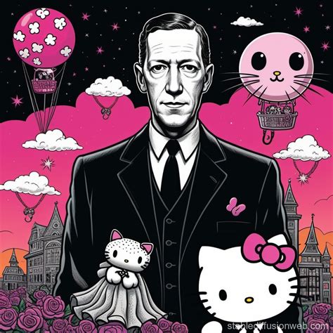 Unlikely Friendship Lovecraft And Hello Kitty Stable Diffusion Online