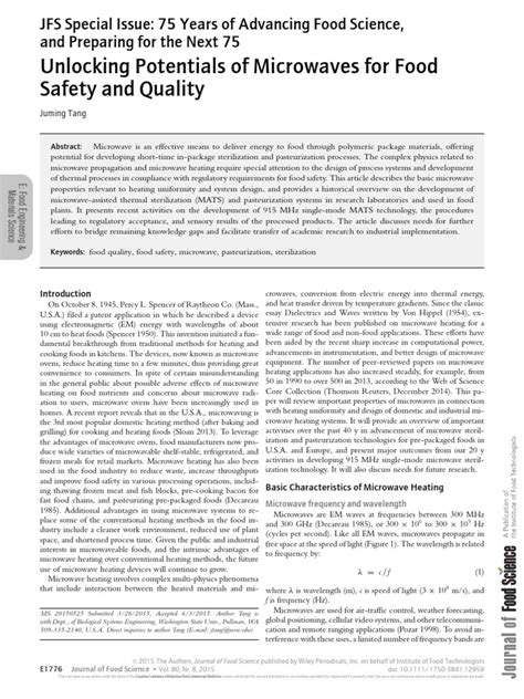 Unlocking Potentials Of Microwaves For Food Safety And Quality Tang