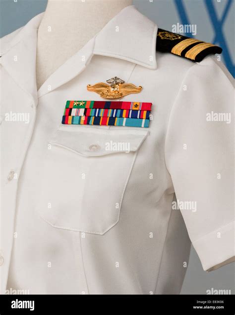 Us Navy Female Officer Summer White Service Uniform Showing Shoulder Board And Award Ribbons