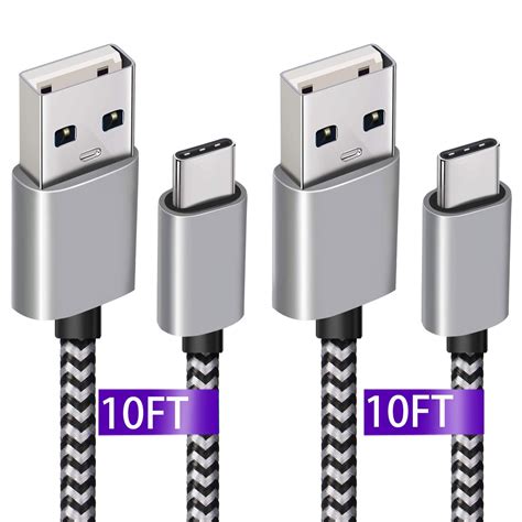 Usb C Charger Cable 10Ft 2 Pack Samsung Galaxy S9 Plus Charging Cable Extra Long Fast Nylon Usb