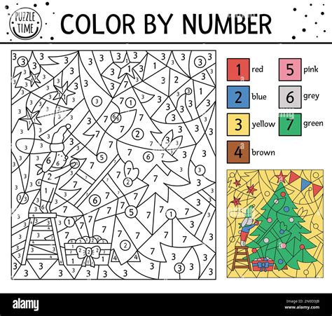 Vector Christmas Color By Number Activity With Rabbit Decorating Fir