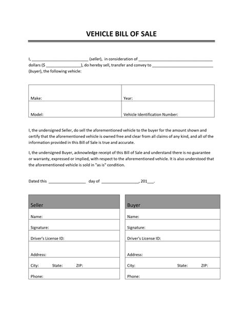 Vehicle Bill Of Sale Template Word