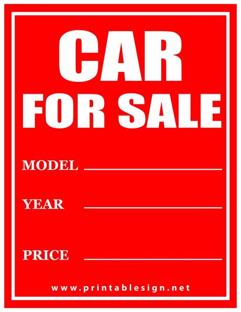 5 Templates for Vehicle Sale Sign Printables