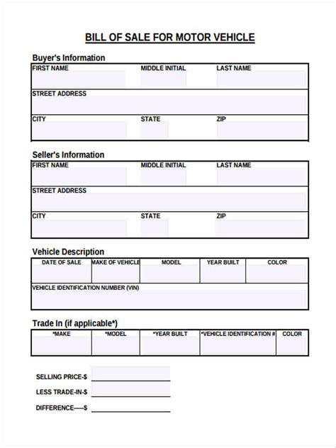 Vehicle Trade Bill Of Sale Template