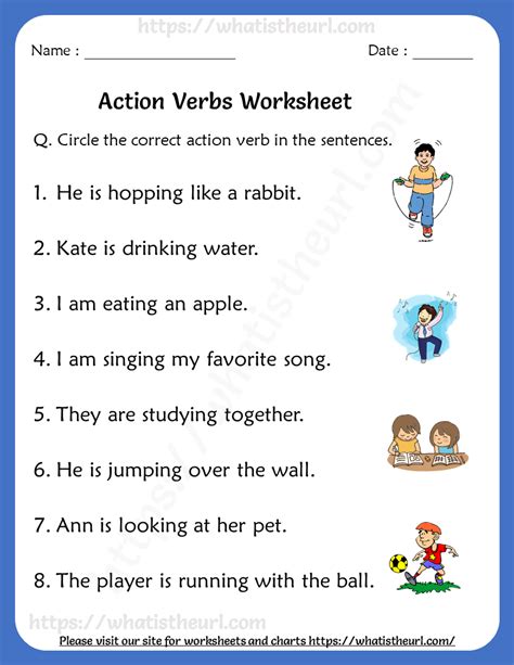 Verb Worksheet For Grade 1