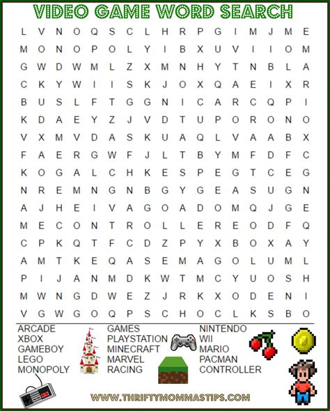 Video Game Themed Word Search For Kids Thrifty Mommas Tips 10 Best