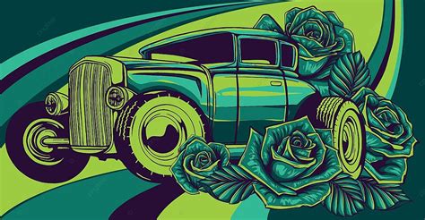 Vintage Car Adorned With Classicstyle Roses Model Restoring Old School Automobile Vector Model