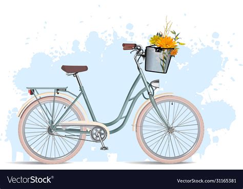 Vintage Ladies Bicycle With Wicker Basket Vector Image