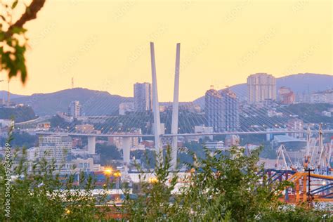 Vladivostok Golden Bridge Cable Stayed Bridge Over Golden Horn Bay In