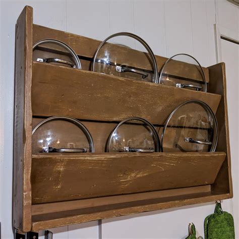 Wall Kitchen Organizer Farm House Style Wood Pot Lid Organizer Etsy