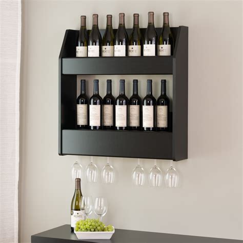 Wall Mount Wine Rack Bottle Glass Holder Storage Shelves Bar Kitchen