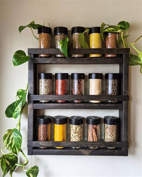 Wall Spice Rack Wooden Shelf Kitchen Organization Idea Essential Oil