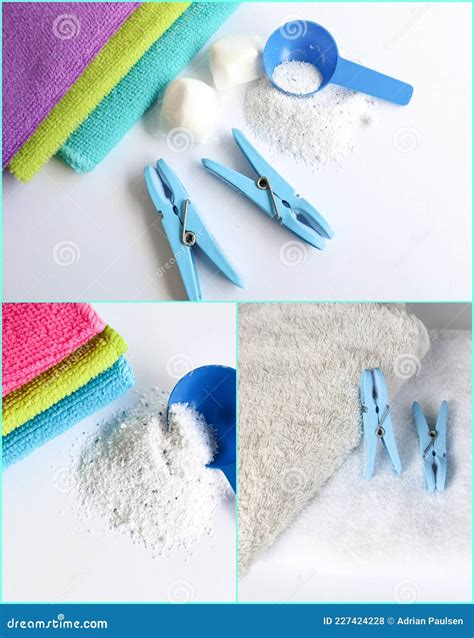 Washing Clothes With Blue Pegs Scoop And Washing Powder Stock Photo