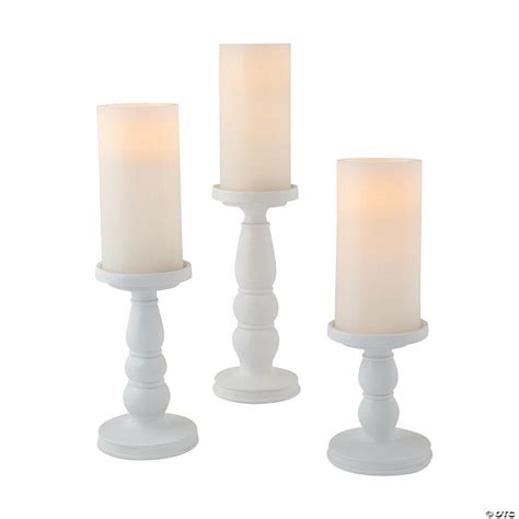 White Candle Holder Set With Battery Operated Pillar Candles