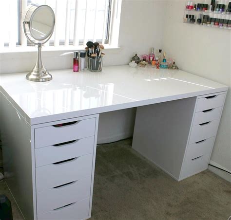 White Minimalist Makeup Vanity And Storage Ikea Linnmon And Alex A Long Linnmon Table Top Makes