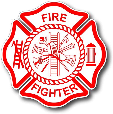 White Red Vinyl Decal Fire Dept Maltese Cross Firefighter Sticker